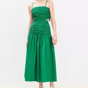 Loft Green Ruched Bodice Maxi Dress